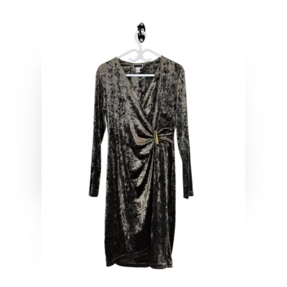 Another Story Crushed Velvet Ruched Wrap Party Dress XL Gold Bar Detail - Picture 1 of 7